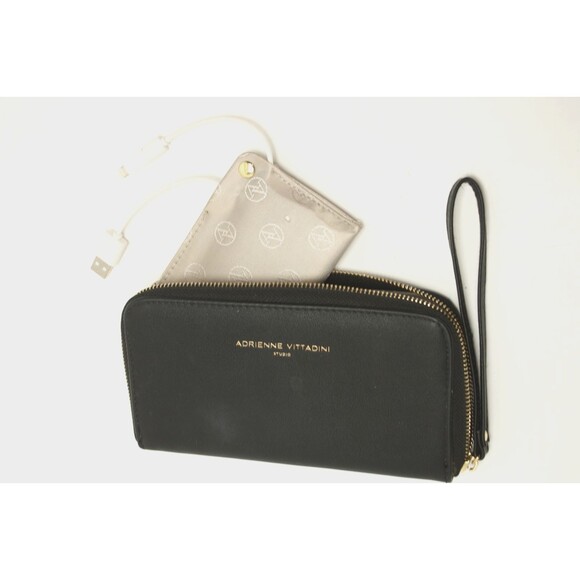 Adrienne Vittadini Studio Clutch Wristlet Wallet Black Phone Charging - Picture 1 of 7